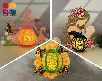Pack 3 Mom Lantern PDF, SVG, Studio Template - DIY Mother Day Paper Cut Template - Mother Lantern for Home  Decorations