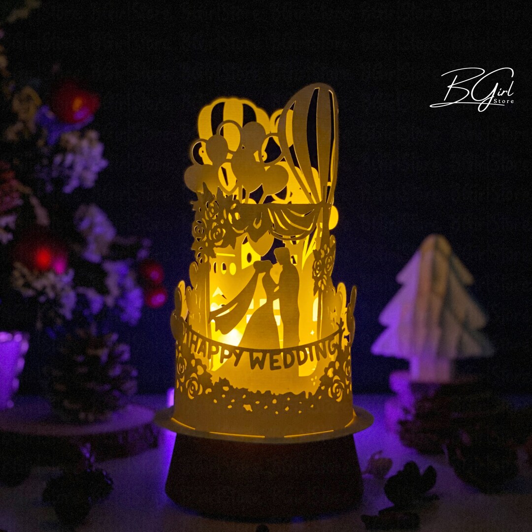 Wedding Paper Cut Dome Lantern Light Box Template, 3D Lantern Paper Cut