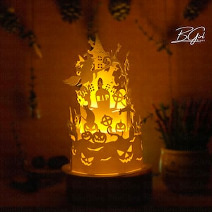 Modello per scatola luminosa di lanterna a cupola in carta tagliata di Halloween, file svg per scatola luminosa in carta tagliata di lanterna 3D fai da te, taglio Cricut, modello svg Cricut