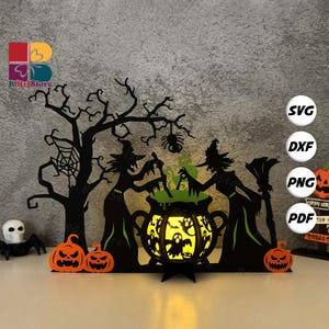 Witches Cauldron Lantern PDF, SVG, Studio Template - DIY Halloween Paper Cut Template - Halloween Lantern for Home Decorations 3