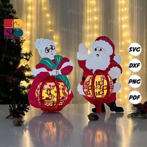 Couple Santa Lantern PDF, SVG, Studio Template - DIY Christmas Paper Cut Template - Christmas Lantern for Home Decorations