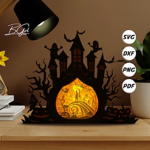 Nightmare 1 Haunted Castle Lantern SVG For Cricut Projects DIY, Castle Lantern For Halloween Decor, Paper Cut Light Box