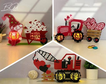 Pack 3 Different Love Car Lantern PDF, SVG, Studio Template - DIY Car Paper Cut Template - Car Lantern for Home Decorations