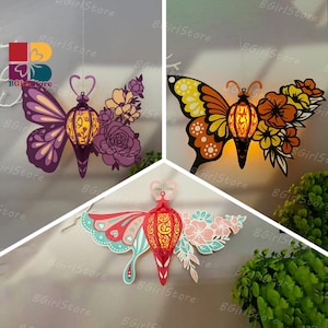 Pack 3 Butterfly Flower Lantern PDF, SVG, Studio Template - DIY Butterfly Paper Cut Template - Butterfly  Lantern for Home Decorations