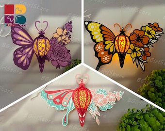 Pack 3 Butterfly Flower Lantern PDF, SVG, Studio Template - DIY Butterfly Paper Cut Template - Butterfly  Lantern for Home Decorations