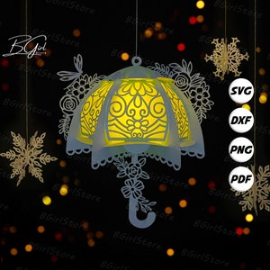 Umbrella Lantern PDF, SVG, Studio Template - DIY Umbrella Paper Cut Template - Umbrella Lantern for Home Decorations 3