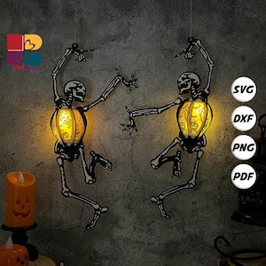 Dance Skelingtons Lantern PDF, SVG, Studio Template - DIY Halloween Paper Cut Template - Halloween Lantern for Home Decorations