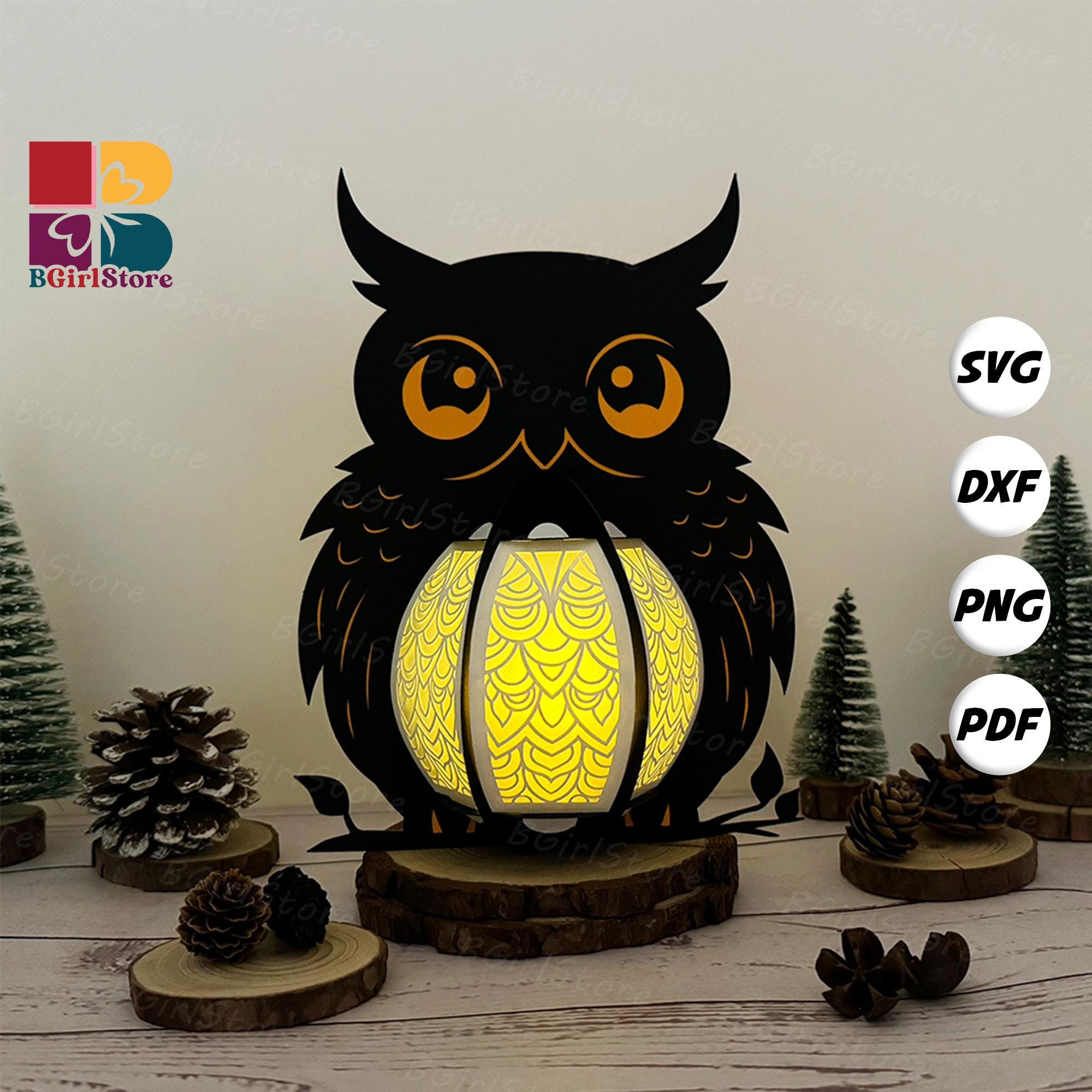 Owl Lantern PDF, SVG, Studio Template - DIY Animal Paper Cut Template - Animal Lantern for Home Deco