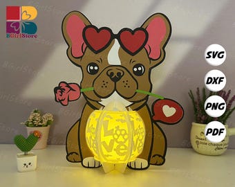 Dog Love Lantern PDF, SVG, Studio Template - DIY Valentine Paper Cut Template - Valentine Lantern for Home Decorations
