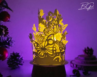 Butterfly Paper cut dome lantern light box template, 3D lantern paper cut lightbox svg file DIY, cutting Cricut, svg template Cricut