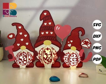 Gnome Valentine Lantern PDF, SVG, Studio Template - DIY Valentine Paper Cut Template - Valentine Lantern for Home Decorations