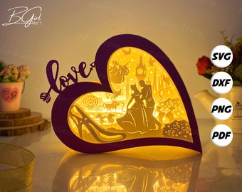 Princess paper cut love box template, 3D lantern paper cut lightbox svg DIY, cutting Cricut, Shadow Box Paper Cut