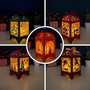 Pack 5 Weihnachten Papierschnitt Laterne Lichtkasten Vorlage, SVG-Vorlage Cricut, schneiden Cricut, 3D Laterne Fotoschnitt Lightbox svg Datei DIY