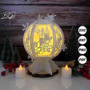 Christmas Candles Paper cut Snowball lantern lightbox template, 3D lantern paper cut lightbox svg DIY, cutting Cricut, svg template Cricut