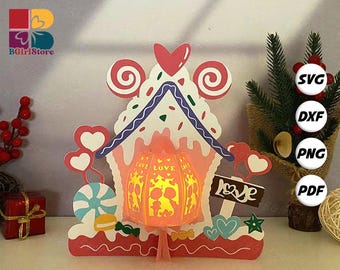 Valentine House Lantern PDF, SVG, Studio Template - DIY Valentine Paper Cut Template - Valentine Lantern for Home Decorations