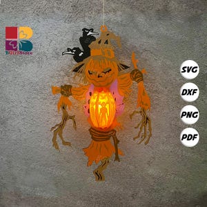 Scarecrow Lantern PDF, SVG, Studio Template - DIY Halloween Paper Cut Template - Halloween Lantern for Halloween Decorations
