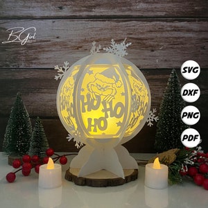 Merry Christmas Paper cut Snowball lantern lightbox template, 3D lantern paper cut lightbox svg DIY, cutting Cricut, svg template Cricut