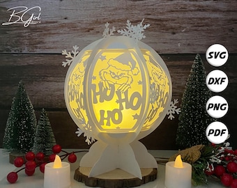 Merry Christmas Paper cut Snowball lantern lightbox template, 3D lantern paper cut lightbox svg DIY, cutting Cricut, svg template Cricut