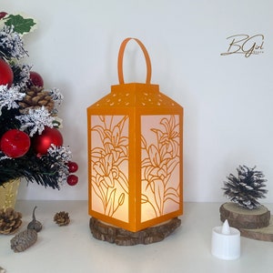 Lily paper cut lantern light box template, cutting Cricut, 3D lantern paper cut lightbox svg file DIY, Shadow Box Paper Cut