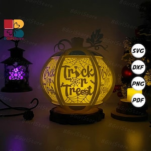 Trick Or Treat Pumpkins Halloween Lantern SVG For Cricut Projects DIY, Paper Lantern For Halloween Decor, Paper Cut Light Box