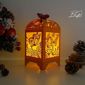 Modèle de caisson lumineux lanterne papillon papier découpé, modèle svg Cricut, découpe Cricut, 3D lanterne papier découpé lightbox fichier svg bricolage