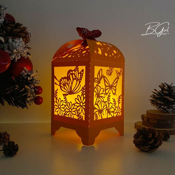 Butterfly paper cut lantern light box template, svg template Cricut, cutting Cricut, 3D lantern paper cut lightbox svg file DIY