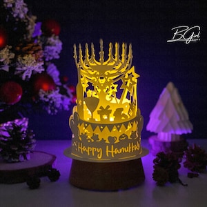 Modèle de boîte à lumière lanterne dôme découpé en papier Hanoucca, fichier svg 3D lanterne papier découpé lightbox DIY, découpe Cricut, modèle svg Cricut