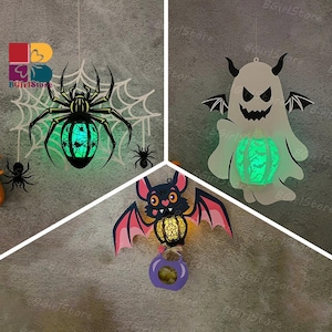 Pack 3 Halloween Lantern PDF, SVG, Studio Template - DIY Halloween Paper Cut Template - Halloween Lantern for Halloween Decorations