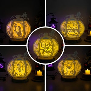 Pack 5 Halloween 1 Kürbisse Halloween Laterne SVG für Cricut Projekte DIY, Papierlaterne für Halloween Dekor, Papierschnitt Licht Box