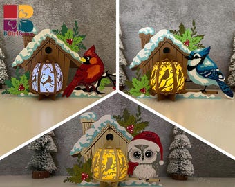 Pack 3 Bird House Lantern PDF, SVG, Studio Template - DIY Christmas Paper Cut Template - Christmas Lantern for Home Decorations