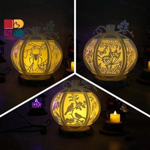 Pack 3 Animal World Pumpkins Halloween Lantern SVG For Cricut Projects DIY, Paper Lantern For Halloween Decor, Paper Cut Light Box