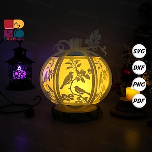 Bird Pumpkins Halloween Lantern SVG For Cricut Projects DIY, Paper Lantern For Halloween Decor, Paper Cut Light Box