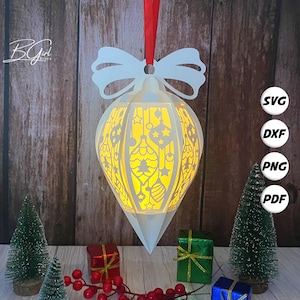 Lanterna di palline di Natale in formato SVG per progetti Cricut fai da te, lanterna di carta per decorazioni natalizie, scatola luminosa di carta tagliata