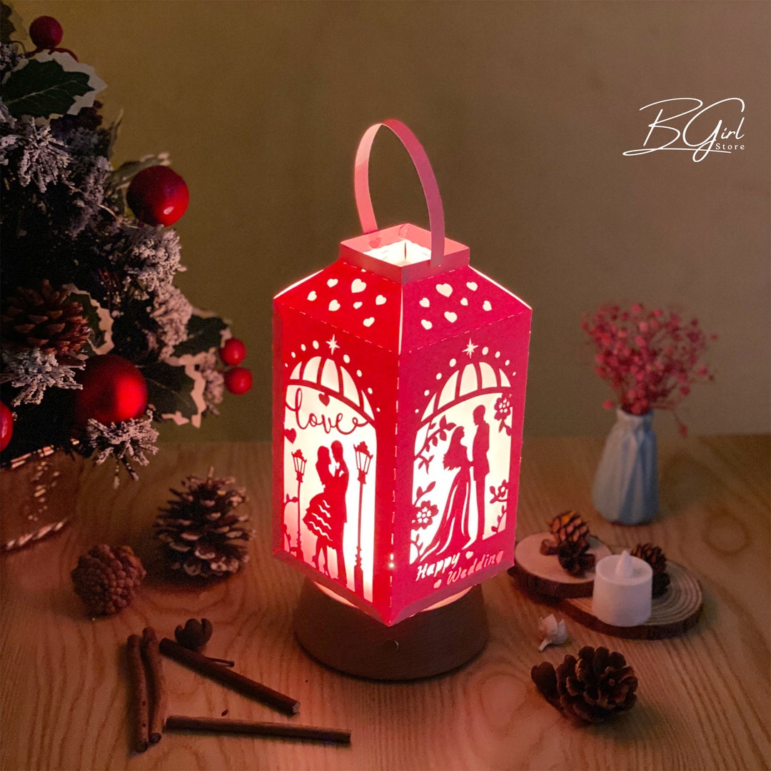 Valentine 3 Paper Cut Lantern Light Box Template, Cutting Cricut, 3D
