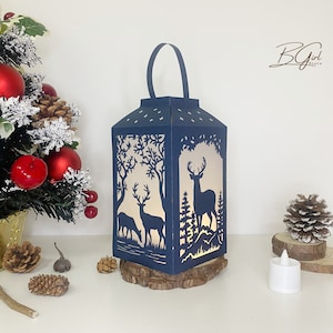 Modèle de caisson lumineux lanterne en papier découpé cerf, découpe Cricut, fichier svg 3D lanterne papier découpé caisson lumineux bricolage, papier découpé en boîte d'ombre