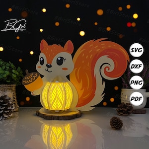 Eichhörnchen Laterne PDF, SVG, Studio Vorlage - DIY Tier Papierschnitt Vorlage - Tier Laterne für Heimdekorationen