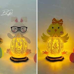 Pacote com 2 Lanternas de Páscoa Feliz PDF, SVG, Modelo de Estúdio - Modelo de Corte de Papel para Páscoa DIY - Lanterna de Páscoa para Decorações de Páscoa