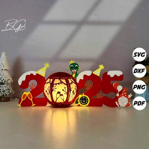 Linterna de Año Nuevo 2025 (PDF, SVG, plantilla de estudio) - Plantilla de corte de papel para linterna de Año Nuevo - Linterna para decoración del hogar