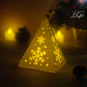 Christmas 1 paper cut pyramid lantern light box template, 3D lantern paper cut lightbox svg file DIY, cutting Cricut, Shadow Box Paper Cut