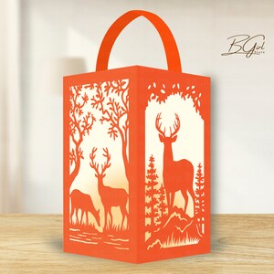 Deer Paper Cut Lantern Light Box Template, 3D Lantern Paper Cut ...