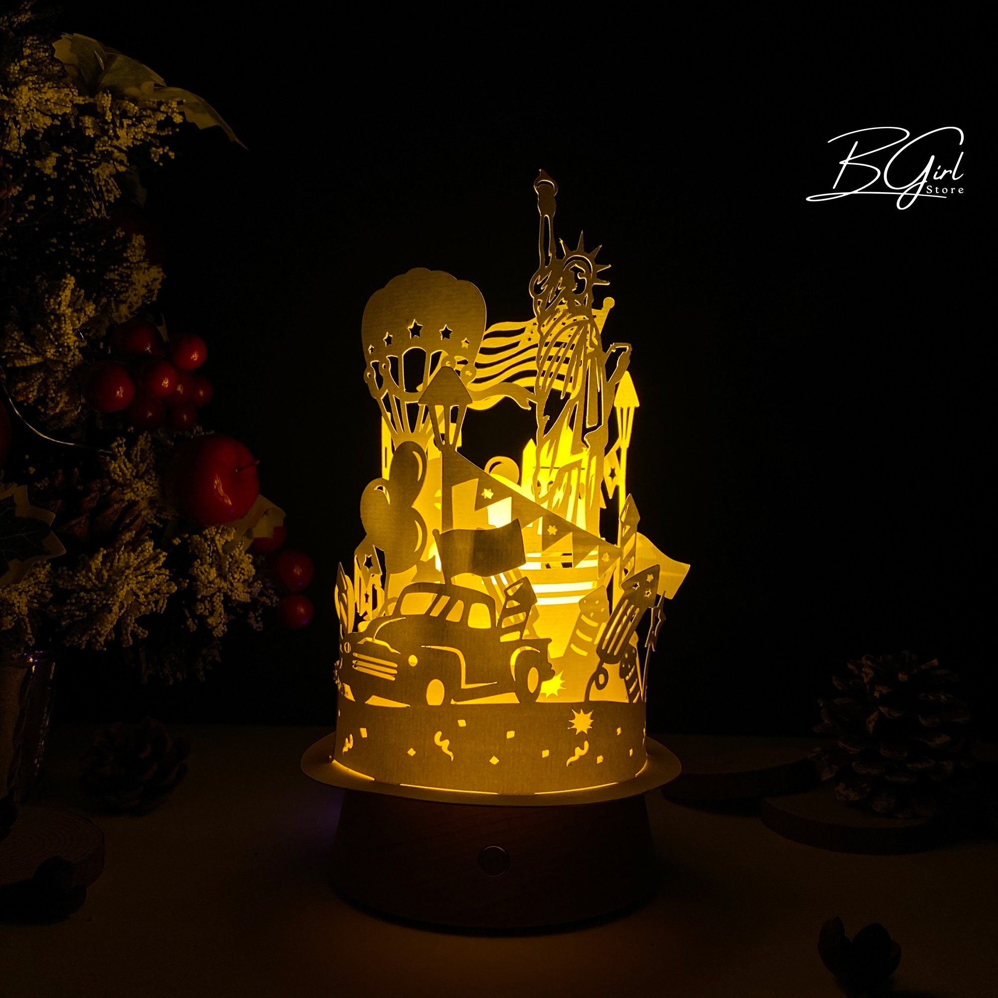 4th of July 2 Paper Cut Dome Lantern Light Box Template, 3D Lantern ...