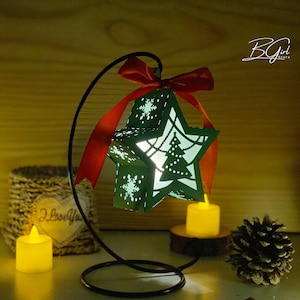 Christmas 4 Paper Cut Lantern Svg File, Christmas Star Hanging Lantern Paper Cut, Christmas Lantern SVG Template, DIY Paper Lanterns