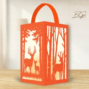 Deer Paper Cut Lantern Light Box Template, 3D Lantern Paper Cut ...