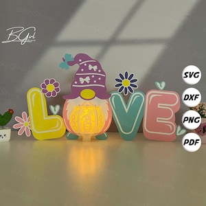 Lantern Gnome Love Lantern PDF, SVG, Studio Template - DIY Gnome Paper Cut Template - Gnome Lantern for Valentine Decorations