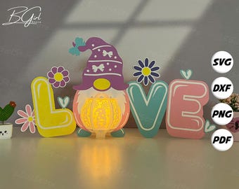 Lantern Gnome Love Lantern PDF, SVG, Studio Template - DIY Gnome Paper Cut Template - Gnome Lantern for Valentine Decorations