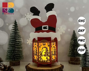 Santa Chimney Lantern PDF, SVG, Studio Template - DIY Christmas Paper Cut Template - Christmas Lantern for Christmas Decorations