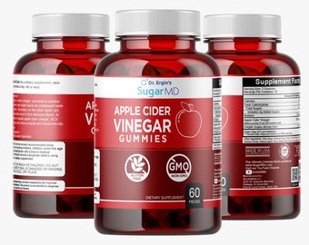 3 Pack of SugarMD Apple Cider Vinegar ACV, 60 Gummies per bottle