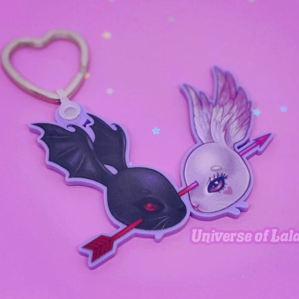 Goth Punk & Princess bunnies Acrylic Charm Keychain/ creepy cute/ bFF/ kawaii bunny rabbits/ emo/ girly girl/ valentine's day