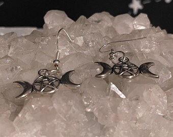 Earrings - Triple Moon Goddess with Pentacle