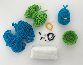 Bluebird Crochet Kit - Bluebird Egg Amigurumi Kit, Gift Kit for Crocheters
